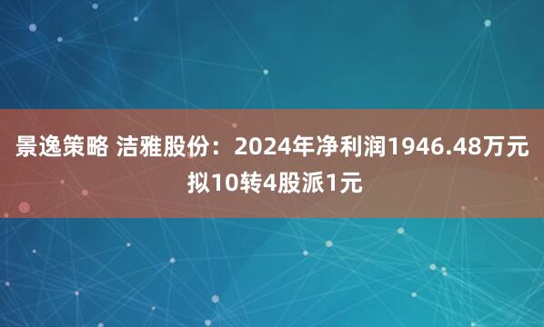 景逸策略 洁雅股份：2024年净利润1946.48万元 拟10转4股派1元